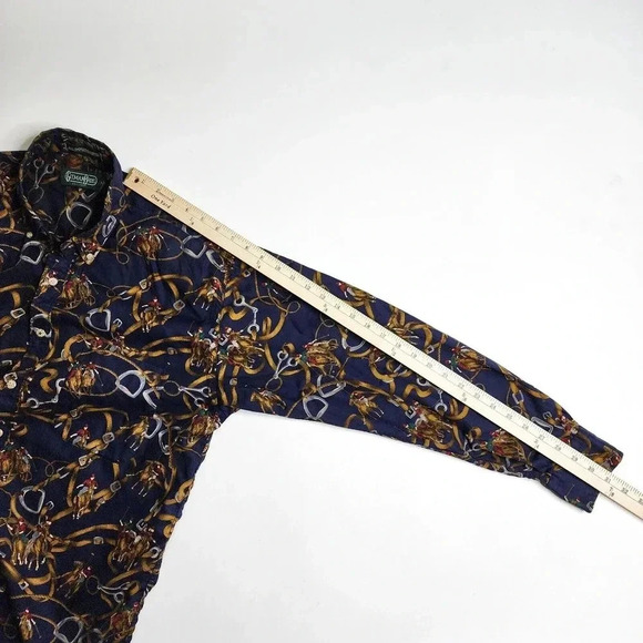 Gitman Bros Button Down Print Horse Polo Equestrian Brothers Size Medium Rare - Picture 5 of 6